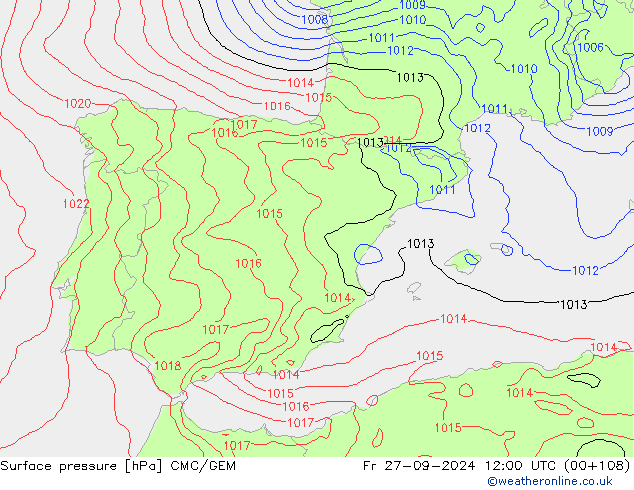 Surface pressure CMC/GEM Fr 27.09.2024 12 UTC