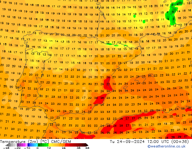 Temperatura (2m) CMC/GEM mar 24.09.2024 12 UTC