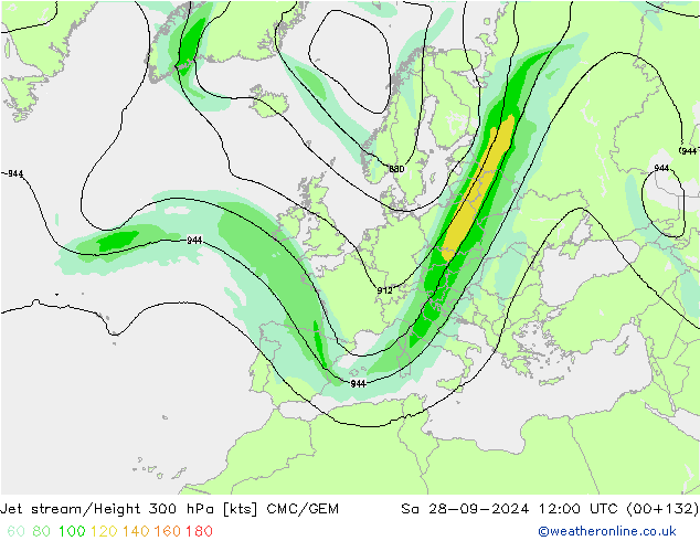 Jet stream/Height 300 hPa CMC/GEM Sa 28.09.2024 12 UTC