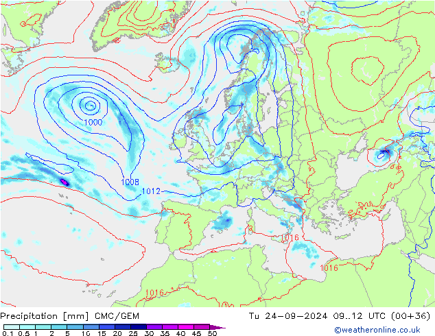 Precipitation CMC/GEM Tu 24.09.2024 12 UTC