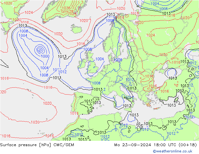 Surface pressure CMC/GEM Mo 23.09.2024 18 UTC