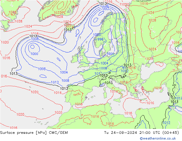 Surface pressure CMC/GEM Tu 24.09.2024 21 UTC