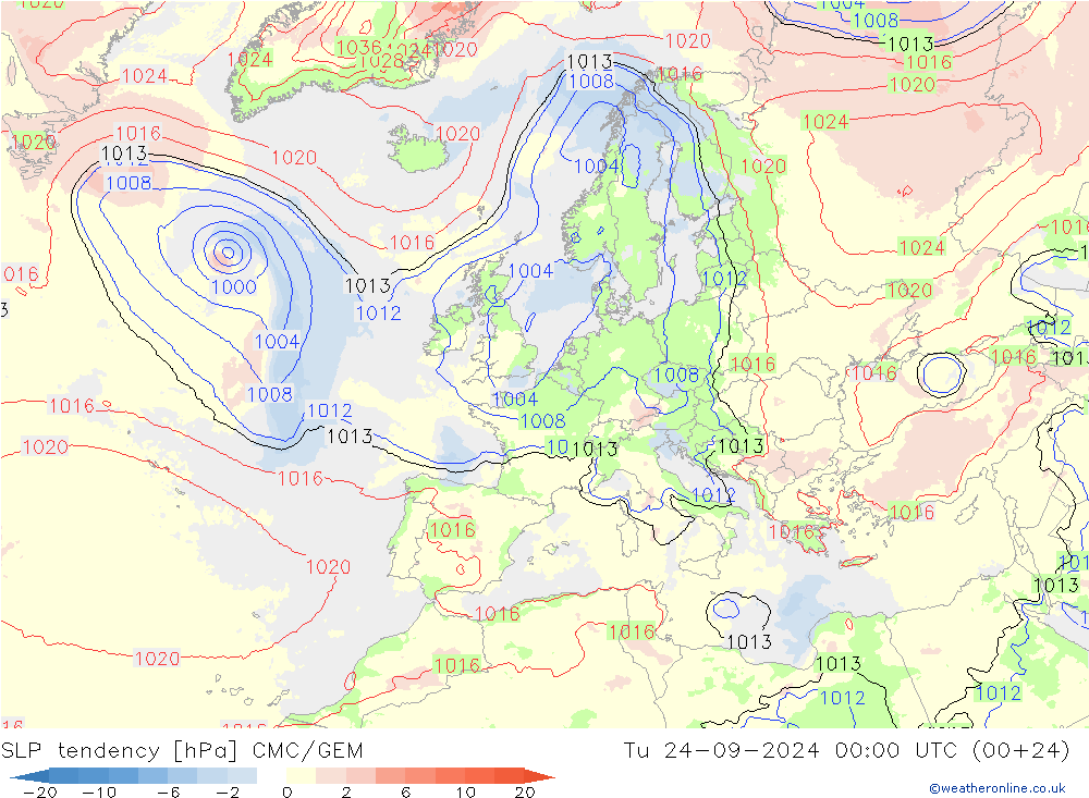 SLP tendency CMC/GEM Tu 24.09.2024 00 UTC