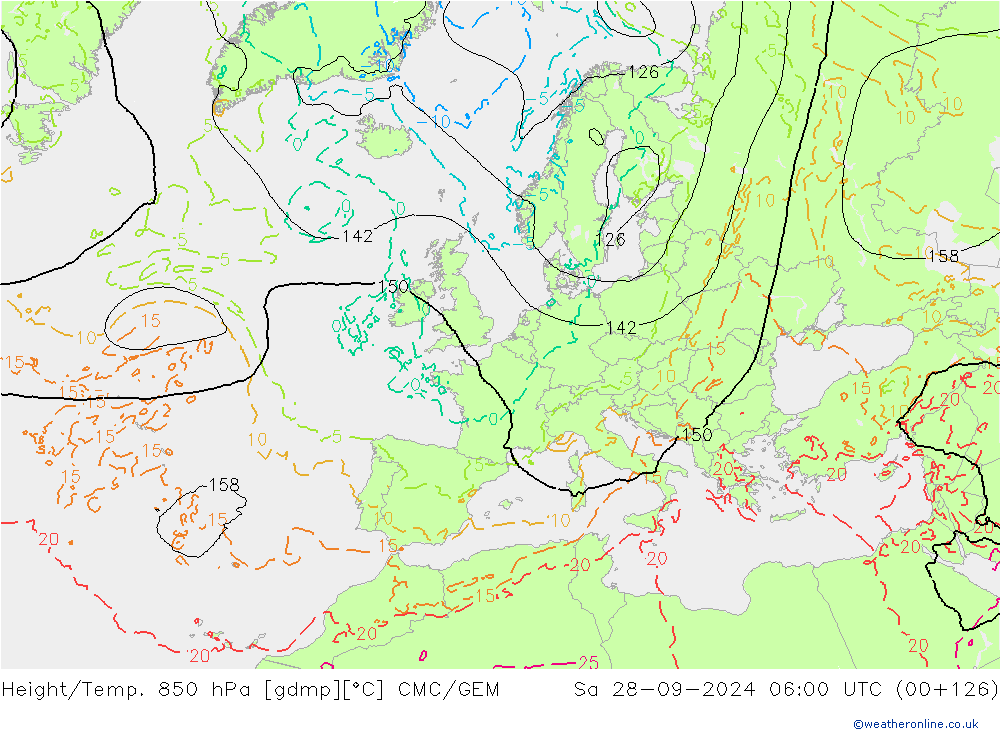 Yükseklik/Sıc. 850 hPa CMC/GEM Cts 28.09.2024 06 UTC