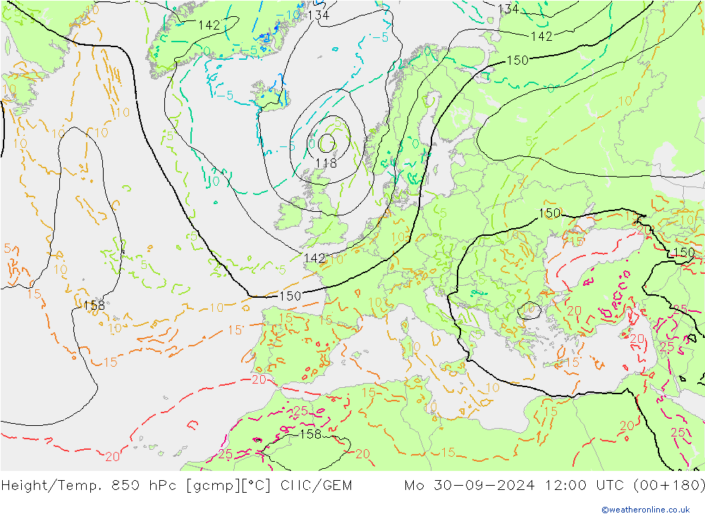 Height/Temp. 850 hPa CMC/GEM pon. 30.09.2024 12 UTC