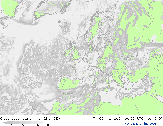 Wolken (gesamt) CMC/GEM Do 03.10.2024 00 UTC