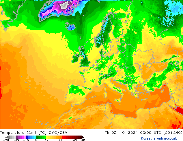 Temperaturkarte (2m) CMC/GEM Do 03.10.2024 00 UTC