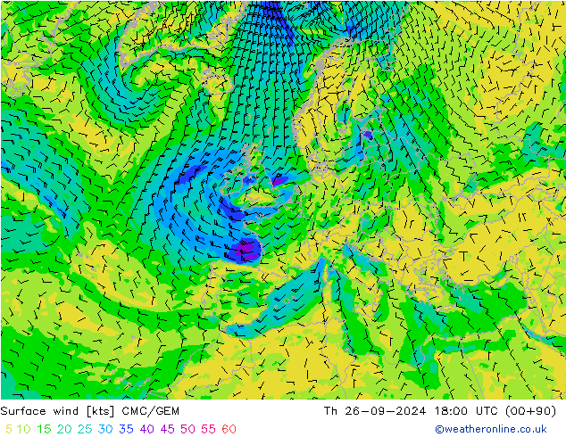 Bodenwind CMC/GEM Do 26.09.2024 18 UTC