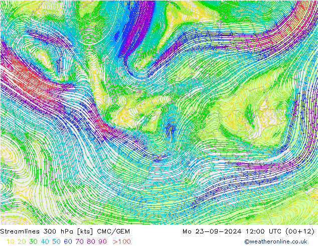 风 300 hPa CMC/GEM 星期一 23.09.2024 12 UTC