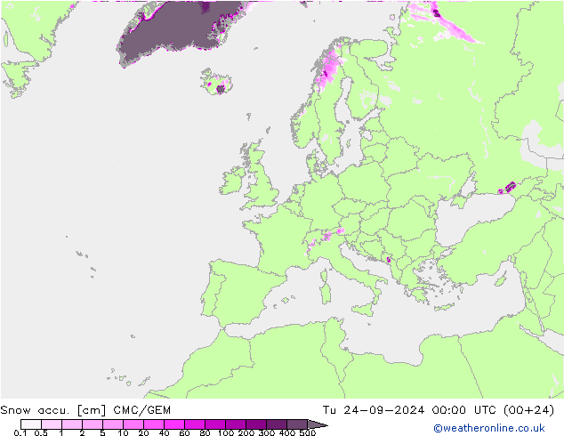 Snow accu. CMC/GEM Ter 24.09.2024 00 UTC