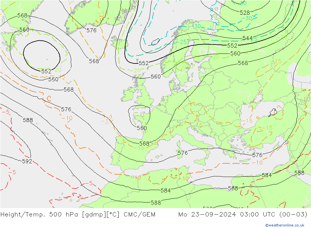 Height/Temp. 500 hPa CMC/GEM Mo 23.09.2024 03 UTC