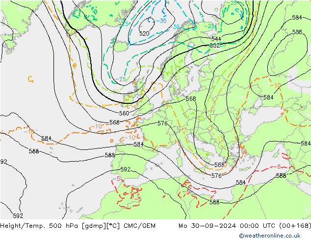 Yükseklik/Sıc. 500 hPa CMC/GEM Pzt 30.09.2024 00 UTC