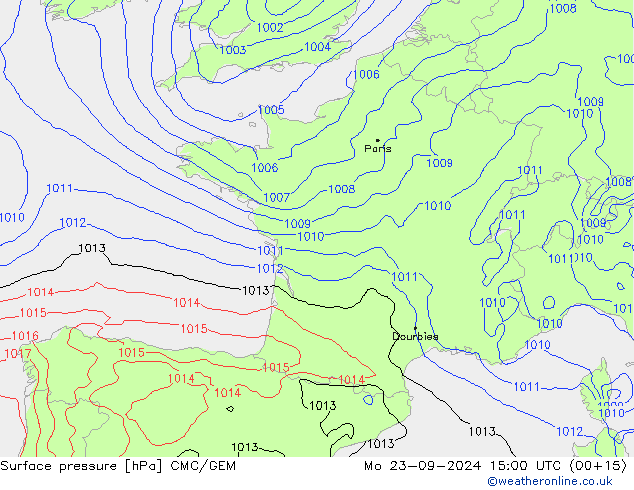 Atmosférický tlak CMC/GEM Po 23.09.2024 15 UTC