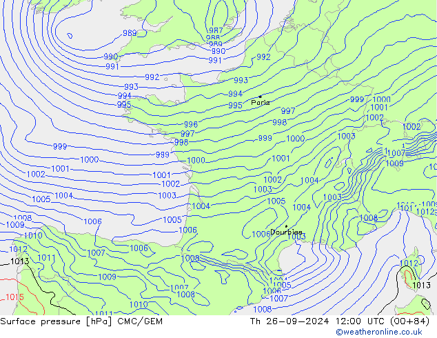 Surface pressure CMC/GEM Th 26.09.2024 12 UTC