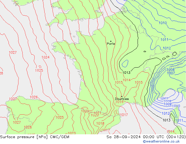 Atmosférický tlak CMC/GEM So 28.09.2024 00 UTC