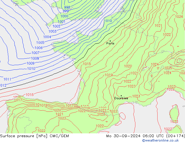 Surface pressure CMC/GEM Mo 30.09.2024 06 UTC