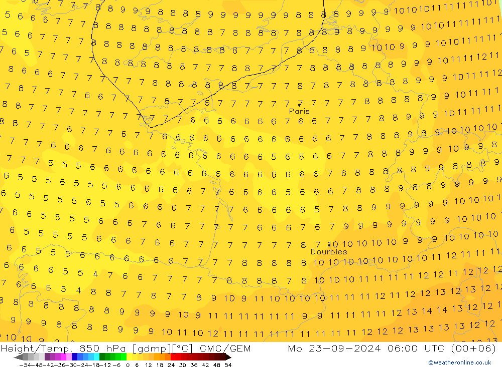 Height/Temp. 850 hPa CMC/GEM  23.09.2024 06 UTC