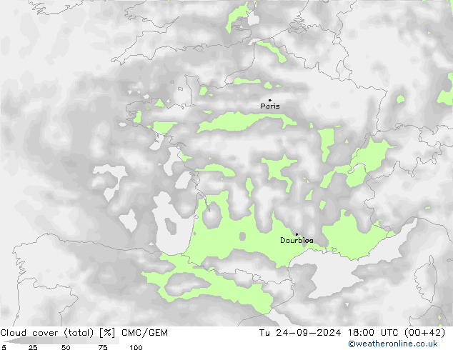 облака (сумма) CMC/GEM вт 24.09.2024 18 UTC