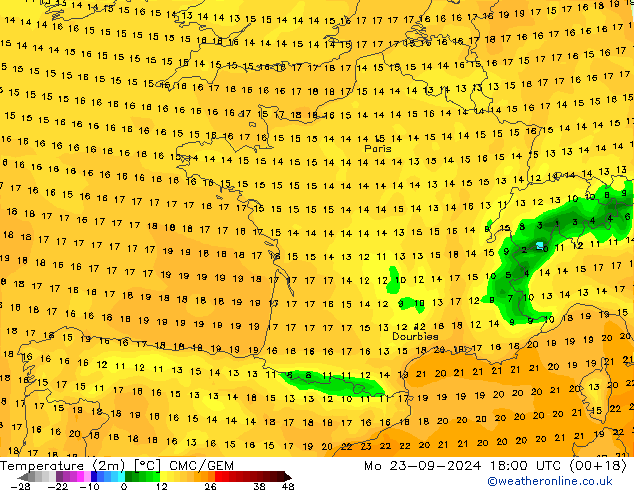 Temperature (2m) CMC/GEM Mo 23.09.2024 18 UTC