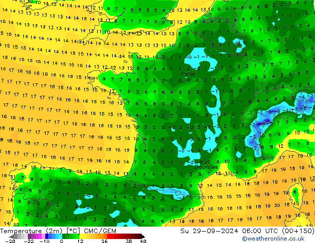 mapa temperatury (2m) CMC/GEM nie. 29.09.2024 06 UTC