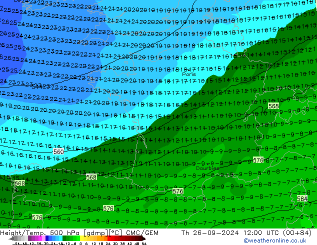 Height/Temp. 500 hPa CMC/GEM Th 26.09.2024 12 UTC