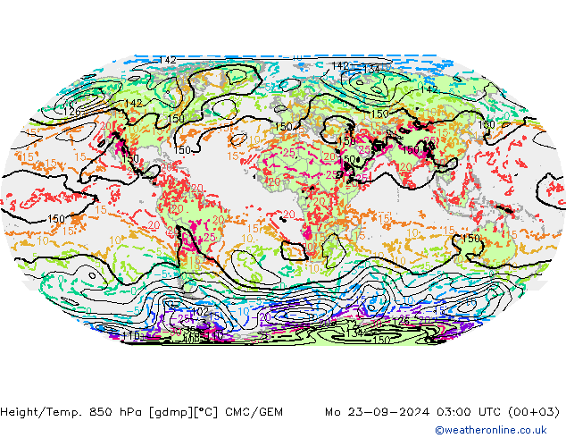 Yükseklik/Sıc. 850 hPa CMC/GEM Pzt 23.09.2024 03 UTC