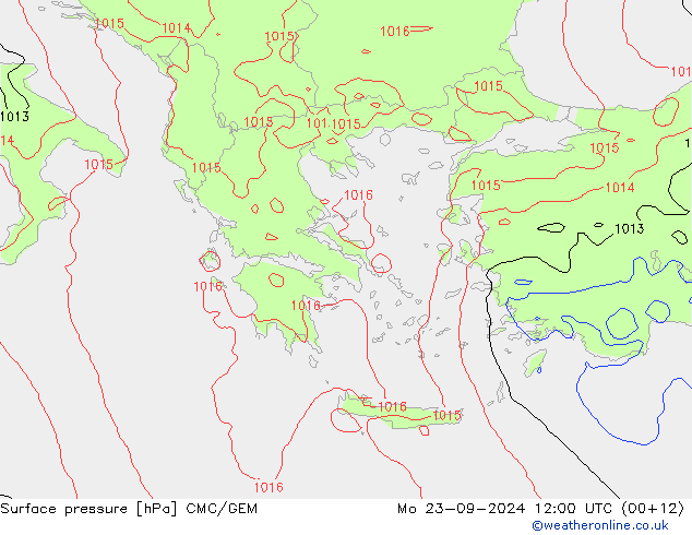 Surface pressure CMC/GEM Mo 23.09.2024 12 UTC