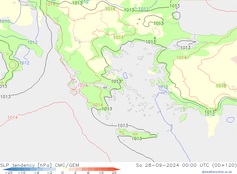 SLP tendency CMC/GEM Sa 28.09.2024 00 UTC