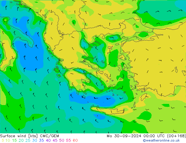 Vento 10 m CMC/GEM lun 30.09.2024 00 UTC