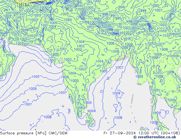 Surface pressure CMC/GEM Fr 27.09.2024 12 UTC