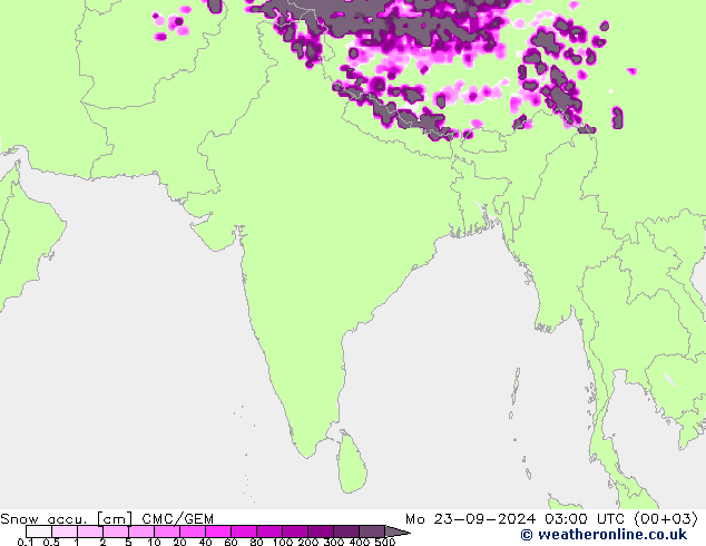 Snow accu. CMC/GEM Mo 23.09.2024 03 UTC