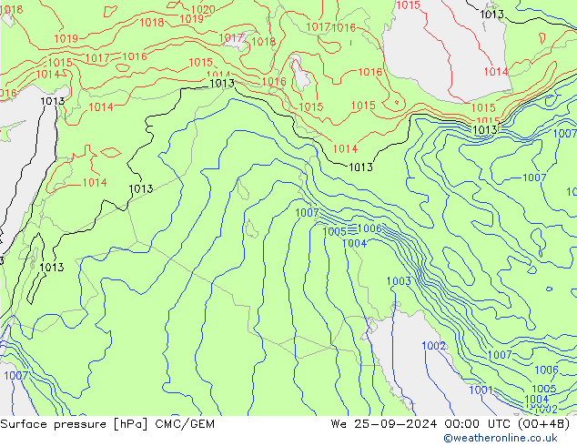 Atmosférický tlak CMC/GEM St 25.09.2024 00 UTC