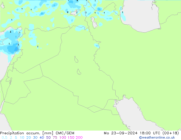 Precipitation accum. CMC/GEM Mo 23.09.2024 18 UTC