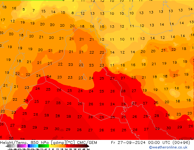 Height/Temp. 850 hPa CMC/GEM Fr 27.09.2024 00 UTC