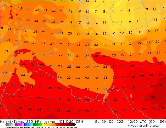 Height/Temp. 850 hPa CMC/GEM Su 29.09.2024 12 UTC