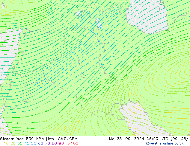 Stroomlijn 500 hPa CMC/GEM ma 23.09.2024 06 UTC