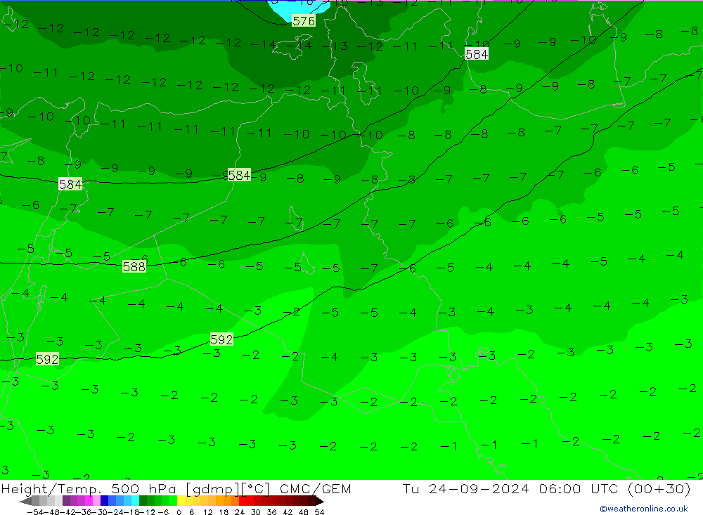 Height/Temp. 500 гПа CMC/GEM вт 24.09.2024 06 UTC