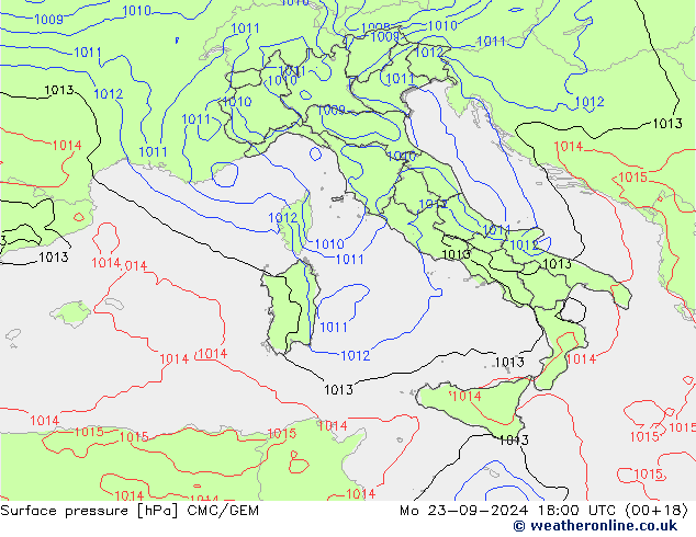 Surface pressure CMC/GEM Mo 23.09.2024 18 UTC