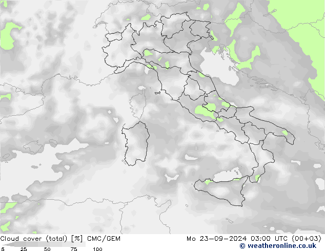 Nubi (totali) CMC/GEM lun 23.09.2024 03 UTC