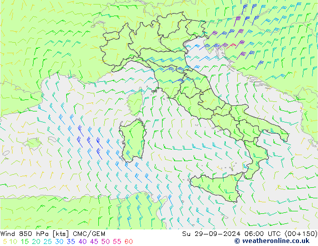 ветер 850 гПа CMC/GEM Вс 29.09.2024 06 UTC