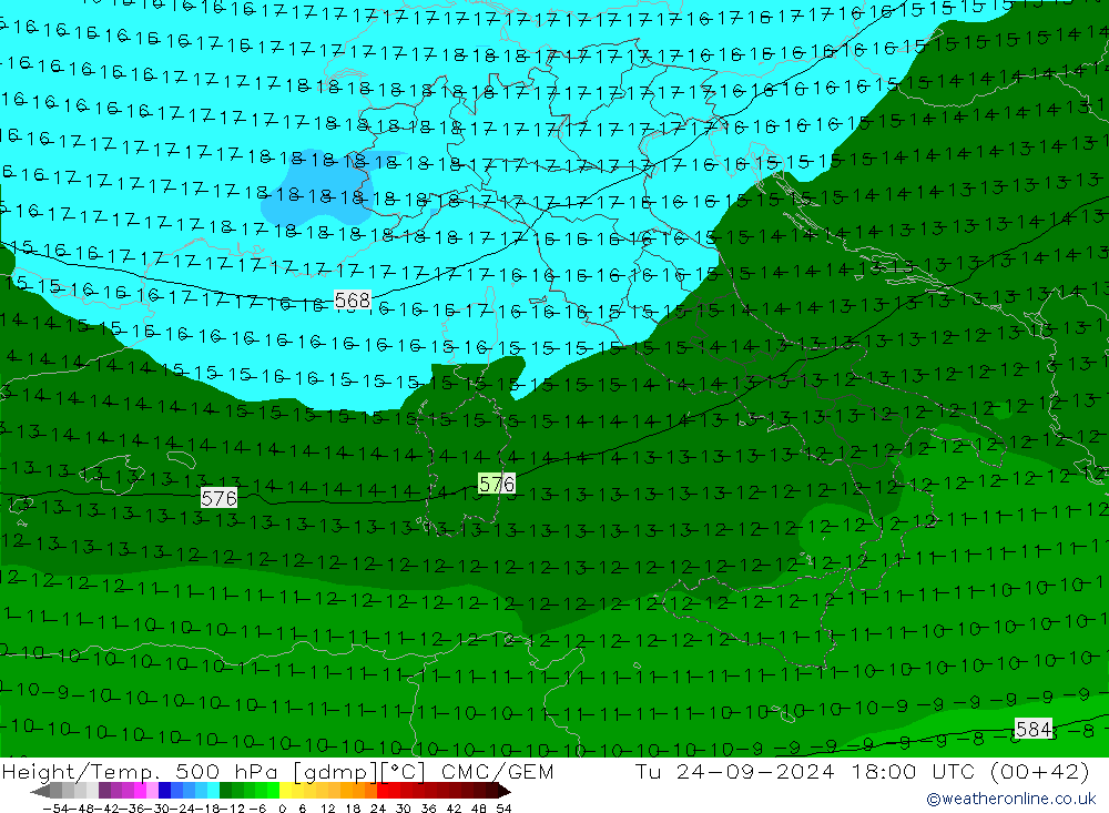 Height/Temp. 500 гПа CMC/GEM вт 24.09.2024 18 UTC