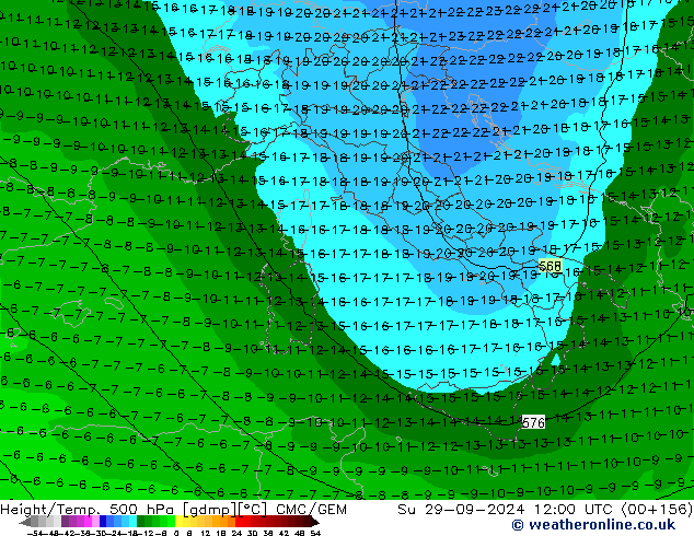 Height/Temp. 500 гПа CMC/GEM Вс 29.09.2024 12 UTC