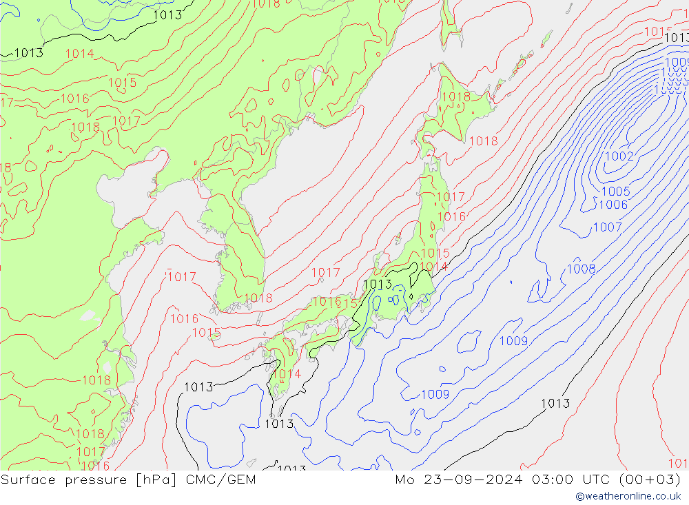 Surface pressure CMC/GEM Mo 23.09.2024 03 UTC