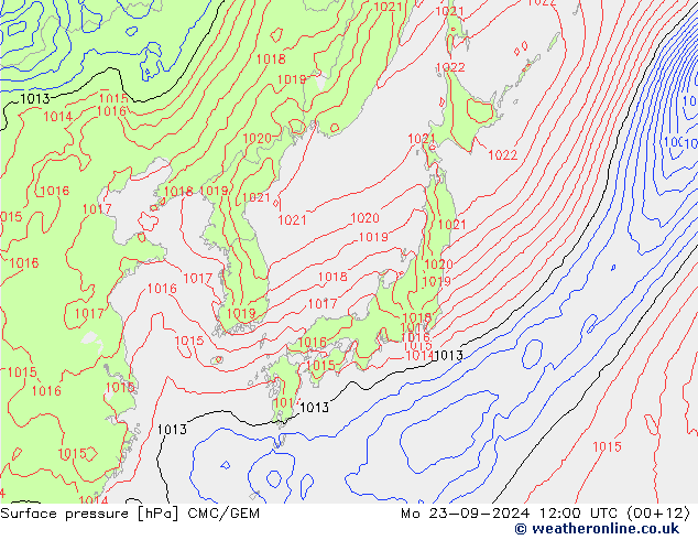 Surface pressure CMC/GEM Mo 23.09.2024 12 UTC