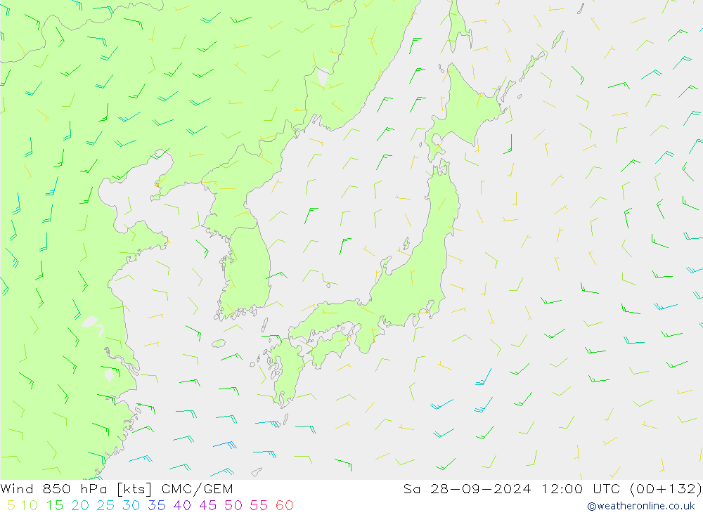 Wind 850 hPa CMC/GEM Sa 28.09.2024 12 UTC