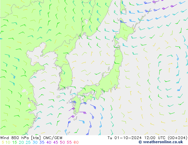 Rüzgar 850 hPa CMC/GEM Sa 01.10.2024 12 UTC