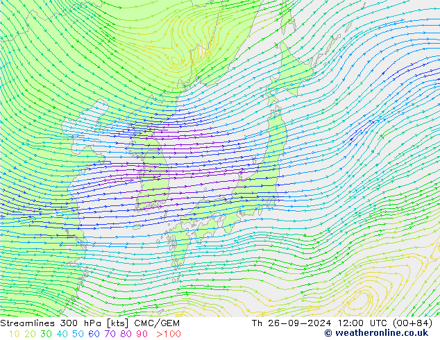 Streamlines 300 hPa CMC/GEM Th 26.09.2024 12 UTC