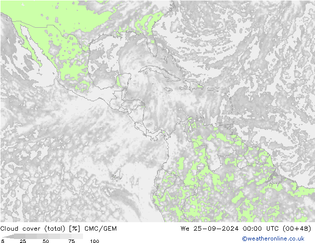 Cloud cover (total) CMC/GEM We 25.09.2024 00 UTC