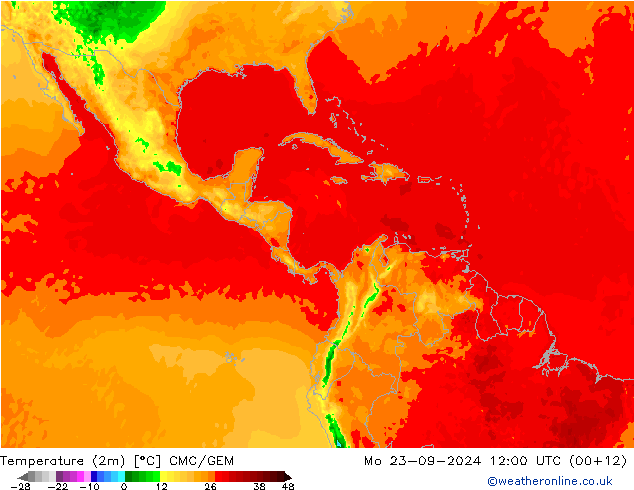 mapa temperatury (2m) CMC/GEM pon. 23.09.2024 12 UTC