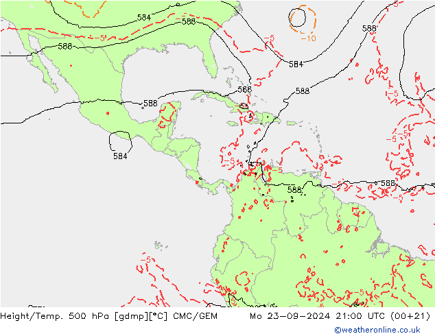 Géop./Temp. 500 hPa CMC/GEM lun 23.09.2024 21 UTC